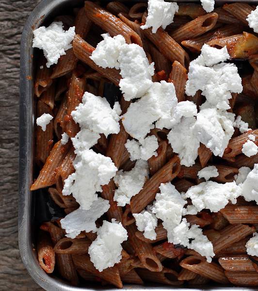 Gratin Brown Penne “alla Siciliana” with goat Ricotta Cheese